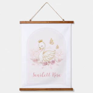 Boho Swan Princess Blush Gold Floral Girl Nursery Hangend Wandkleed