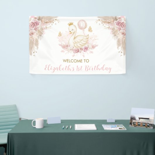 Boho Swan Princess Blush Pink Floral Welcome Spandoek (Beurs)