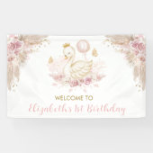 Boho Swan Princess Blush Pink Floral Welcome Spandoek (Horizontaal)