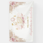 Boho Swan Princess Blush Pink Floral Welcome Spandoek (Verticaal)