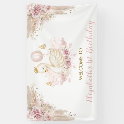 Boho Swan Princess Blush Pink Floral Welcome Spandoek (Verticaal)