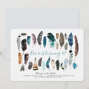 Boho Sweet 16 Feather Verjaardag Uitnodiging