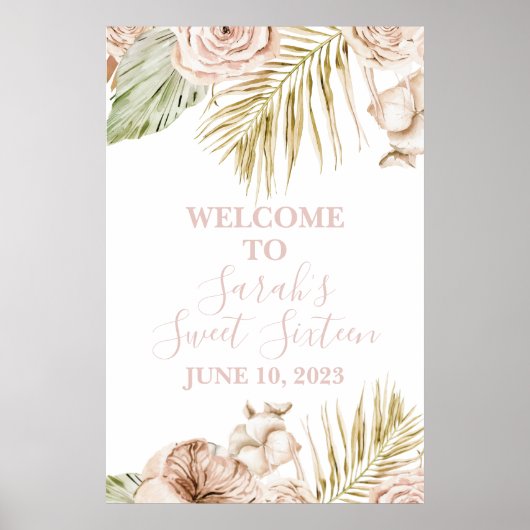 Boho Sweet 16 Welkom Bord Poster (Voorkant)
