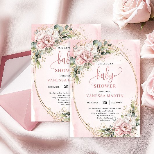 Boho Sweet Blush Floral Greenery Girl Baby Shower Kaart