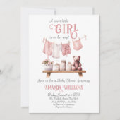 Boho Sweet Girl Pink Clothesline Baby shower Kaart (Voorkant)