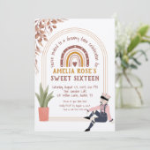 Boho Sweet Sixteen met regenboog en rustieke bloem Kaart (Staand voorkant)