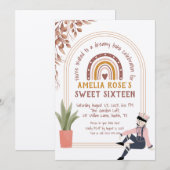 Boho Sweet Sixteen met regenboog en rustieke bloem Kaart (Voorkant / Achterkant)