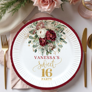 Boho Sweet Sixteen Roze Bourgondische Bloemen Bord