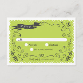 Boho Swirls, Curls, a Banner & Lovebird Wedding RSVP Kaartje