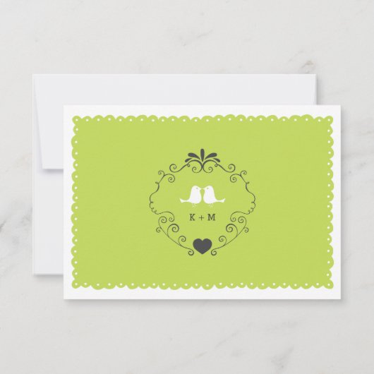 Boho Swirls, Curls, a Banner & Lovebird Wedding RSVP Kaartje (Achterkant)