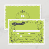 Boho Swirls, Curls, a Banner & Lovebird Wedding RSVP Kaartje (Voorkant / Achterkant)