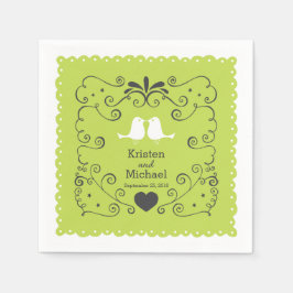 Boho Swirls, Curls, a Banner & Lovebird Wedding Servet