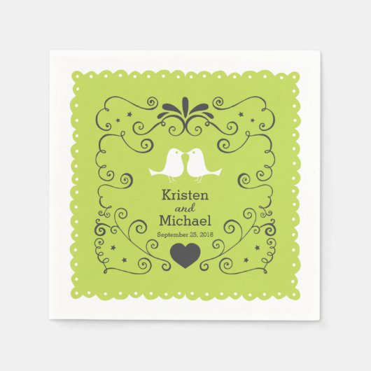 Boho Swirls, Curls, a Banner & Lovebird Wedding Servet (Voorkant)