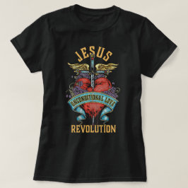 Boho Sword Wings Heart Christelijk Jesus Revolutio T-shirt