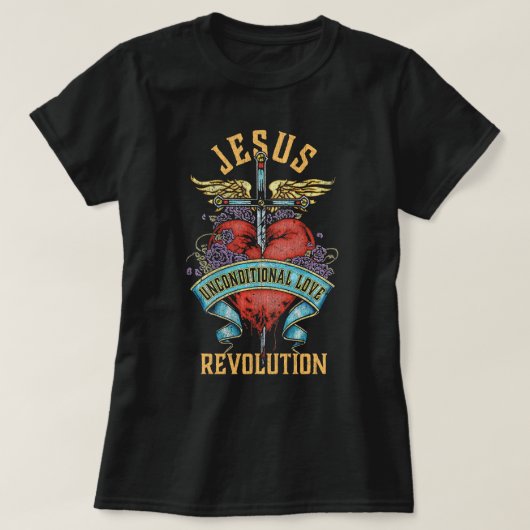 Boho Sword Wings Heart Christelijk Jesus Revolutio T-shirt (Design voorkant)