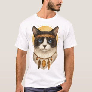 Boho T-shirt met grafische afbeelding van kat met