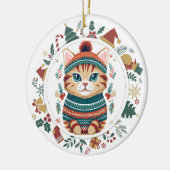 Boho Tabby Kat in Winter Sweater Kerstmis Keramisch Ornament (Links)