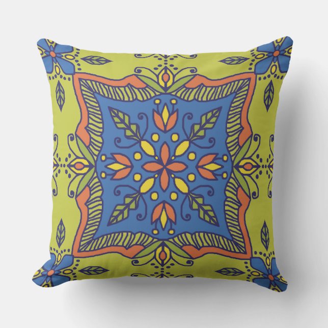 Boho Talavera Tegel Outdoor Pillow Buitenkussen (Voorkant)