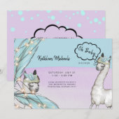 Boho Talking Llama Pink Turquoise Oh Baby shower Kaart (Voorkant / Achterkant)