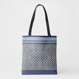 Boho Tan, Black, Blue Tribal Geïnspireerd Tote Bag