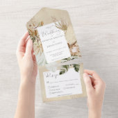 Boho Tan Floral Grass Dinner All In One Uitnodiging (Afscheurbaar)