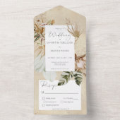 Boho Tan Floral Grass Dinner All In One Uitnodiging (Binnen)