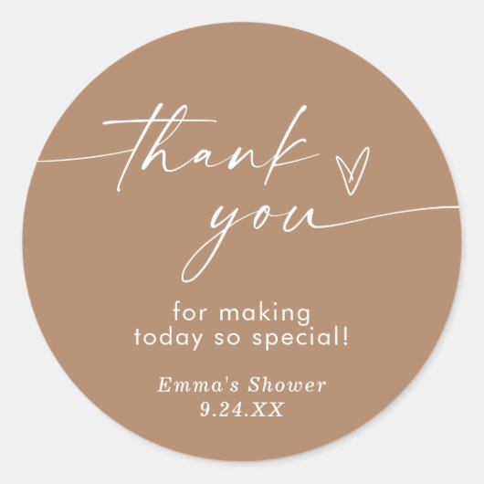 Boho Tan Minimalistische Dank Je Wel Favor Sticker (Voorkant)