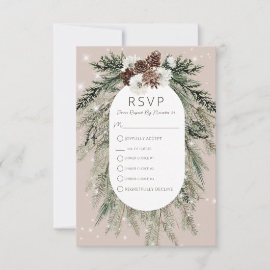 Boho Tan Pine Winter Sparkle Drie Diner RSVP Kaartje (Voorkant)
