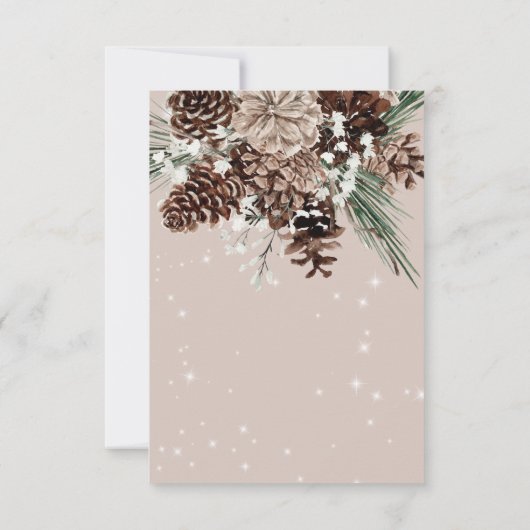 Boho Tan Pine Winter Sparkle Drie Diner RSVP Kaartje (Achterkant)
