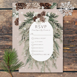Boho Tan Pine Winter Sparkle Drie Diner RSVP Kaartje