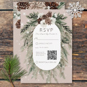 Boho Tan Pine Winter Sparkle QR Code RSVP Kaartje