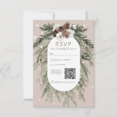 Boho Tan Pine Winter Sparkle QR Code RSVP Kaartje (Voorkant)