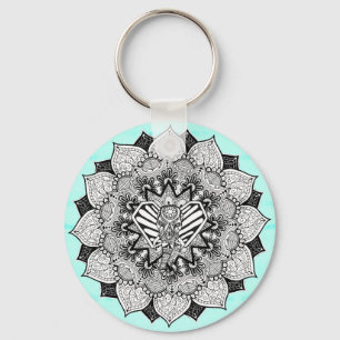 Boho Tangle Elephant en Hand Drawn Mandala Sleutelhanger