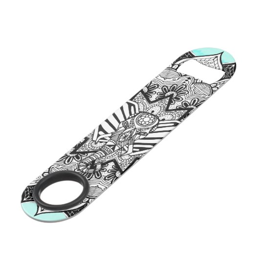 Boho Tangle Elephant en Hand Drawn Mandala Speed Flessenopener (Voorkant Gekanteld)