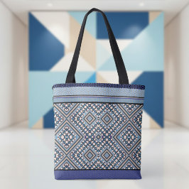 Boho Tannine, Zwart, Blauw Tribale Geïnspireerde Tote Bag