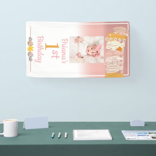 Boho Tassel Custom Photo Girls 1e verjaardag Spandoek (Beurs)