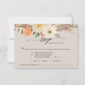 Boho Taupe Aardse Herfst Bloemstuk Pampas Gras Bru RSVP Kaartje (Voorkant)