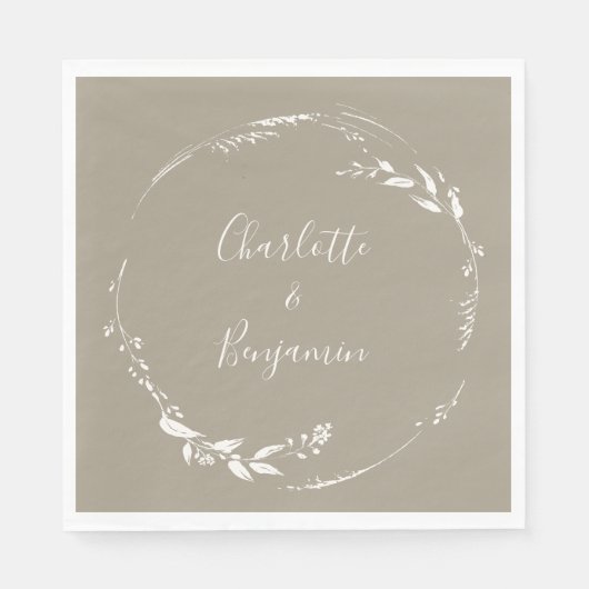 Boho Taupe Floral Wreath Calligrafie op maat Servet (Voorkant)