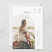 Boho Taupe Green Minimalist Arch Foto Afstuderen Kaart (Voorkant)