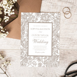 Boho Taupe Herfst lijn Art Wildflower Kaart