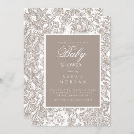 Boho Taupe Herfst lijn Art Wildflower Kaart