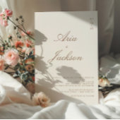 Boho Taupe Kalligrafie Moderne QR Code Huwelijk Kaart