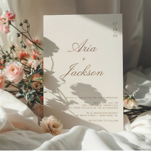 Boho Taupe Kalligrafie Moderne QR Code Huwelijk Kaart