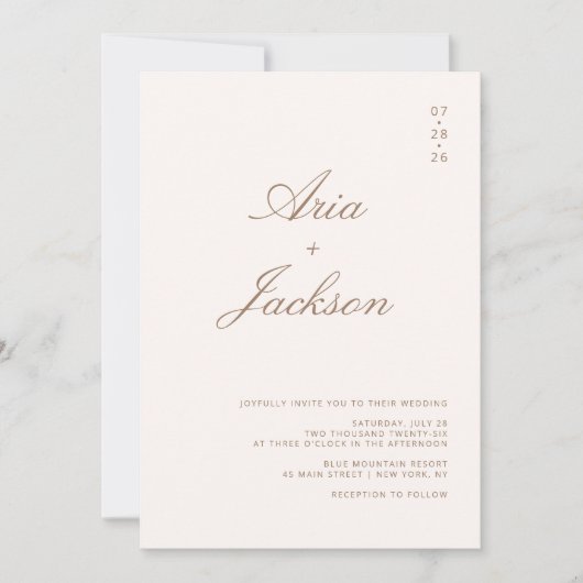 Boho Taupe Kalligrafie Moderne QR Code Huwelijk Kaart (Voorkant)