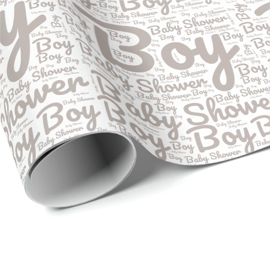 Boho Taupe Script Typografie Boy Baby shower Cadeaupapier (Rol Hoek)