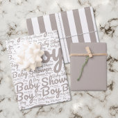 Boho Taupe Script Typografie Boy Baby shower Inpakpapier Vel