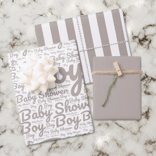 Boho Taupe Script Typografie Boy Baby shower Inpakpapier Vel