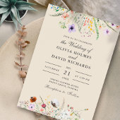 Boho Taupe Wildflower Meadow Bruiloft Kaart