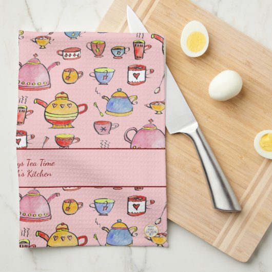 Boho Tea Drinker Quote Roze Gepersonaliseerde Boer Theedoek (Quarter Fold)