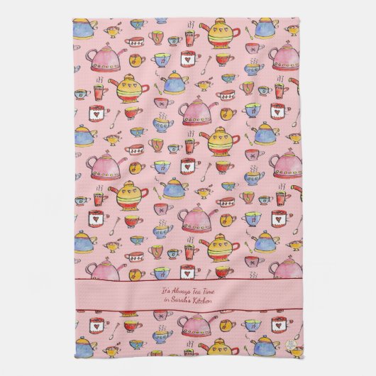 Boho Tea Drinker Quote Roze Gepersonaliseerde Boer Theedoek (Verticaal)